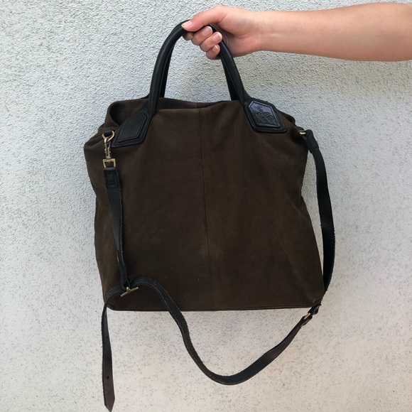 Jas M.B. Dark Olive Suede Tote w Blk Leather Trim - Picture 4 of 8